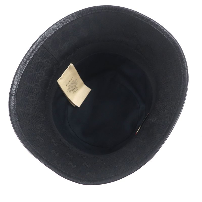 Gucci 576587 GG Canvas Leather Use GG Marmont Hat Bucket Hat Black M (58cm
