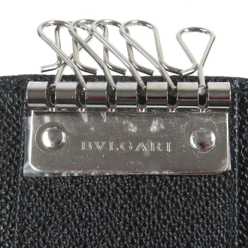Bvlgari 30422 Leather Bvlgari Man Silver Logo Hardware Trifold 6-strap Key Case