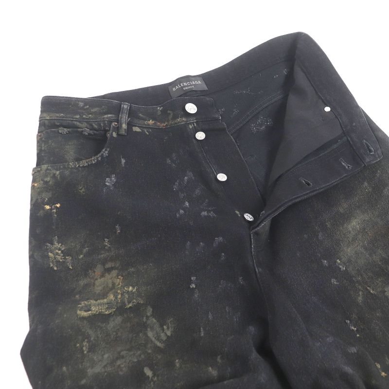 Balenciaga 24SS 745248 Super Destroyed Denim Pants Damaged Jeans Black S Made