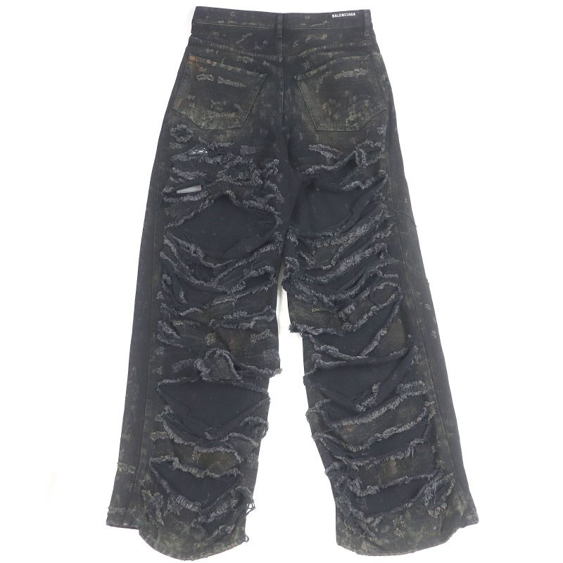Balenciaga 24SS 745248 Super Destroyed Denim Pants Damaged Jeans Black S Made
