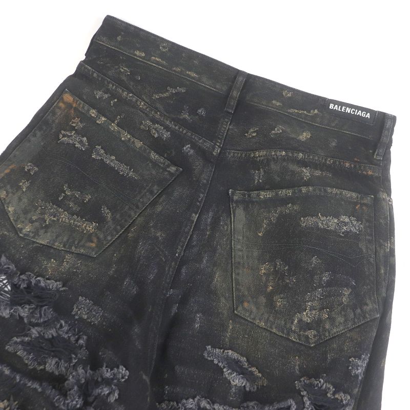 Balenciaga 24SS 745248 Super Destroyed Denim Pants Damaged Jeans Black S Made