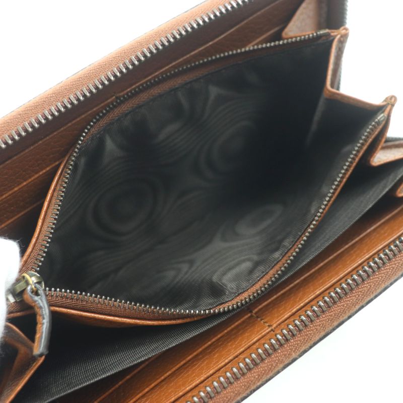 Gucci 739499 Bamboo GG Marmont Round Zipper Leather Wallet Long Wallet Brown