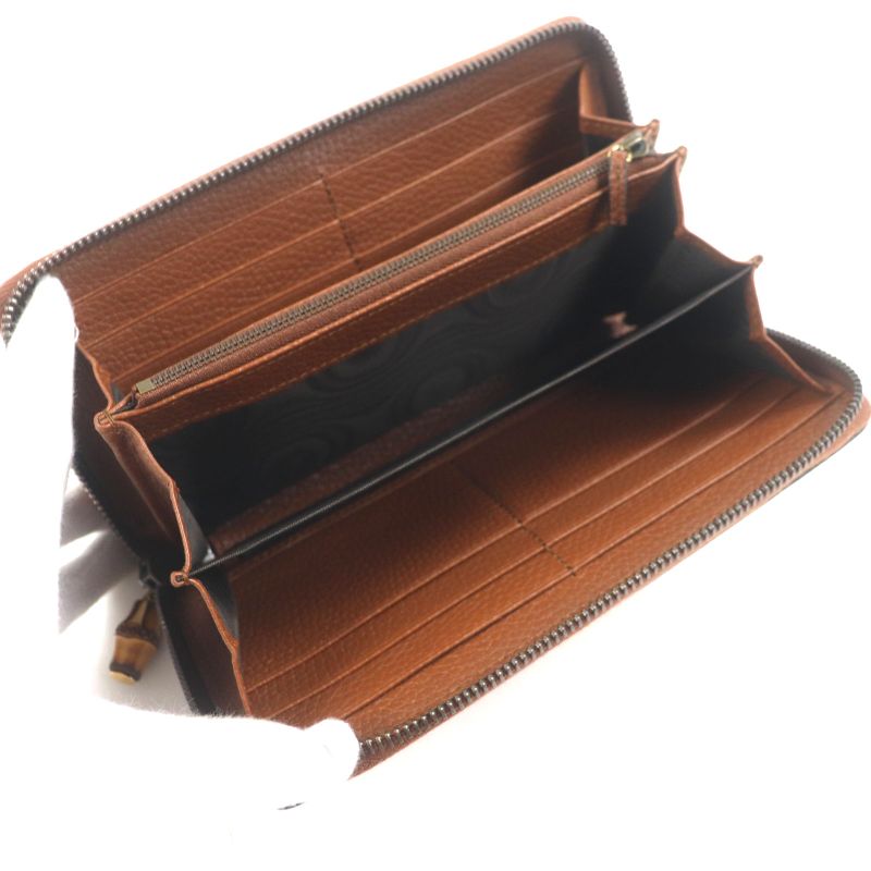 Gucci 739499 Bamboo GG Marmont Round Zipper Leather Wallet Long Wallet Brown