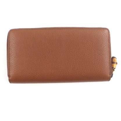 Gucci 739499 Bamboo GG Marmont Round Zipper Leather Wallet Long Wallet Brown