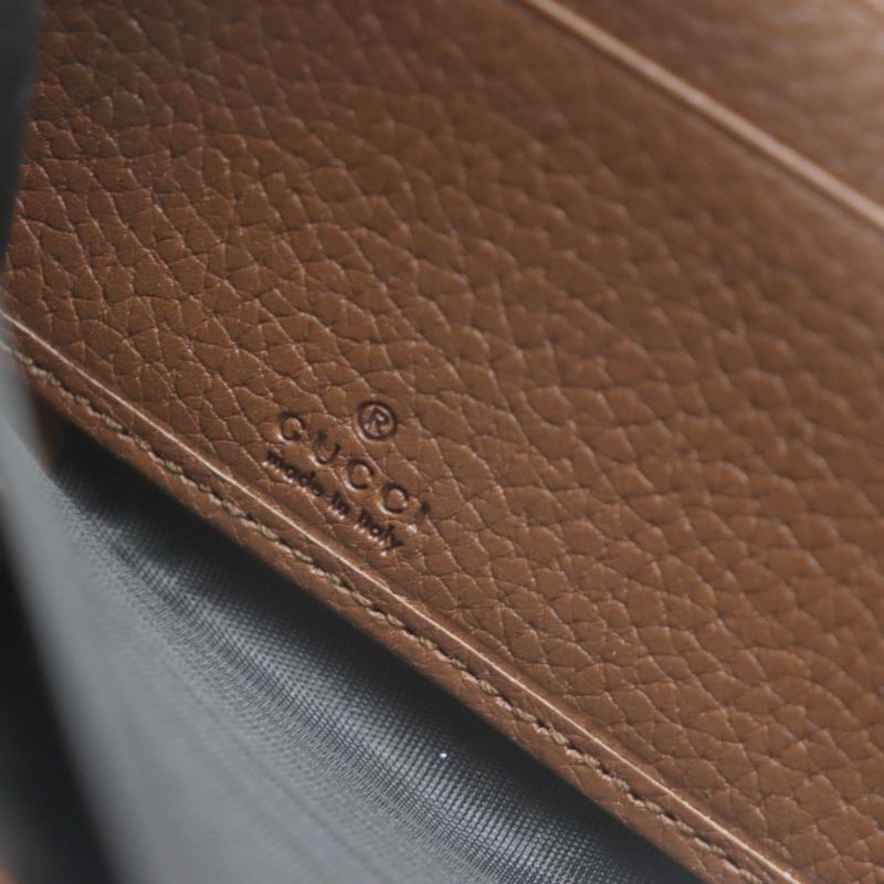 Gucci 739499 Bamboo GG Marmont Round Zipper Leather Wallet Long Wallet Brown