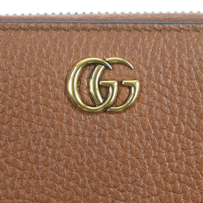 Gucci 739499 Bamboo GG Marmont Round Zipper Leather Wallet Long Wallet Brown