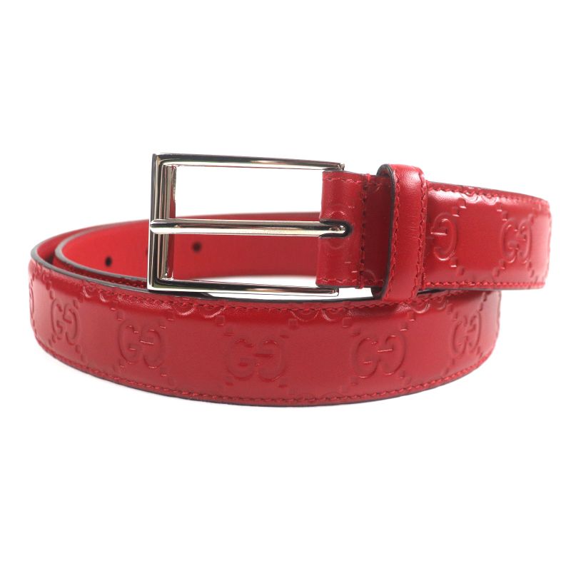 Gucci 429028 Cima Square Buckle Pin Buckle Leather Belt Red Silver Hardware