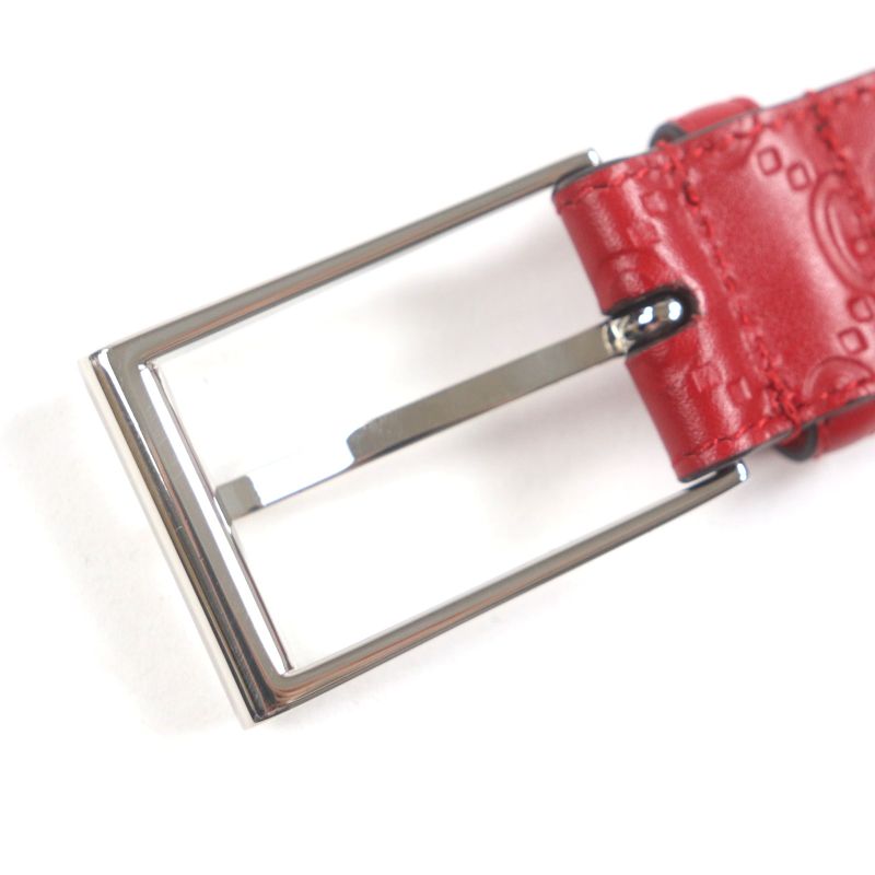 Gucci 429028 Cima Square Buckle Pin Buckle Leather Belt Red Silver Hardware