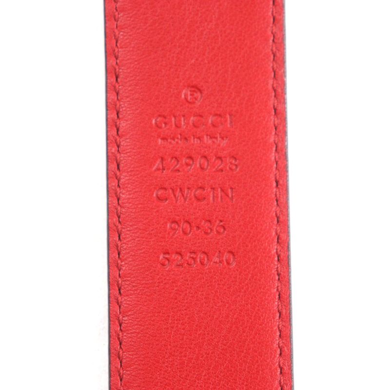Gucci 429028 Cima Square Buckle Pin Buckle Leather Belt Red Silver Hardware