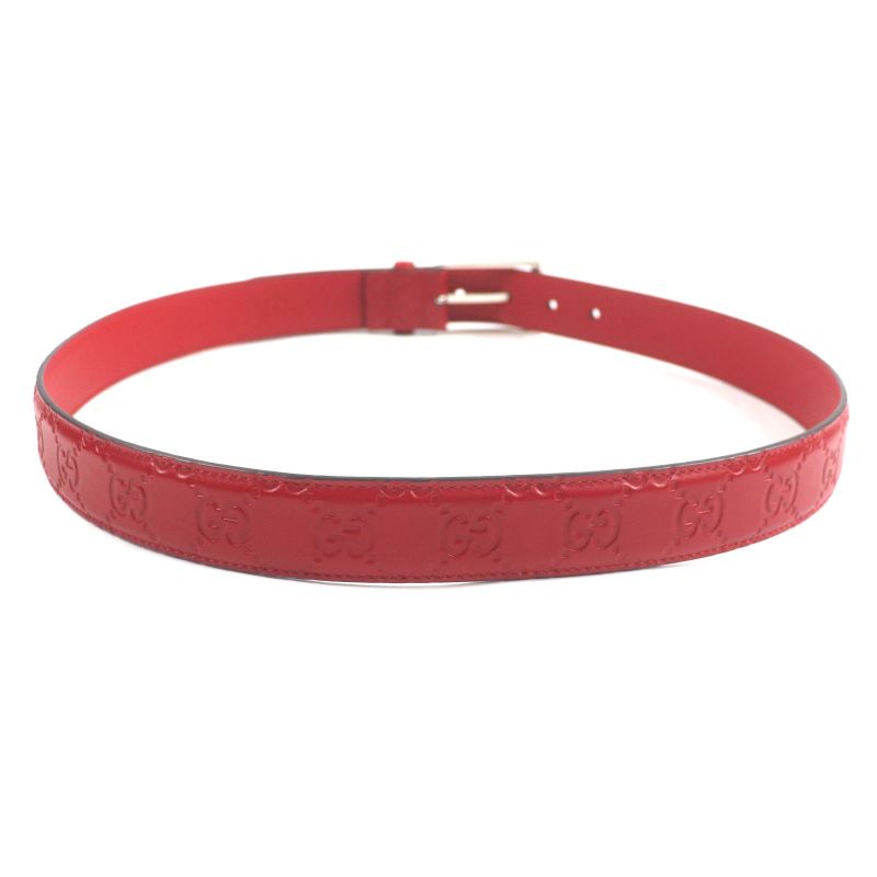 Gucci 429028 Cima Square Buckle Pin Buckle Leather Belt Red Silver Hardware