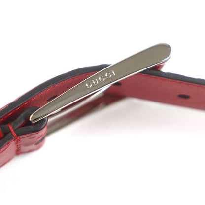 Gucci 429028 Cima Square Buckle Pin Buckle Leather Belt Red Silver Hardware