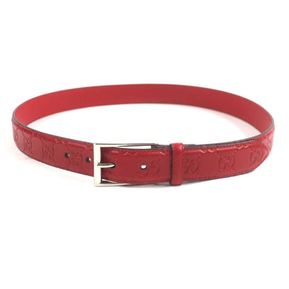 Gucci 429028 Cima Square Buckle Pin Buckle Leather Belt Red Silver Hardware