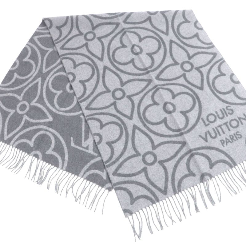  Louis Vuitton 2022 R96950 Echarpe Earmuffs Cashmere Wool Fringed Large Shawl