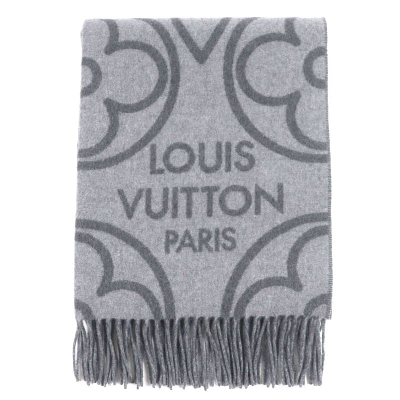  Louis Vuitton 2022 R96950 Echarpe Earmuffs Cashmere Wool Fringed Large Shawl