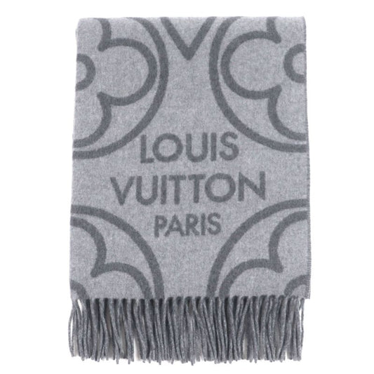 Louis Vuitton 2022 R96950 Echarpe Earmuffs Cashmere Wool Fringed Large Shawl