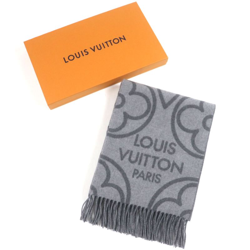  Louis Vuitton 2022 R96950 Echarpe Earmuffs Cashmere Wool Fringed Large Shawl