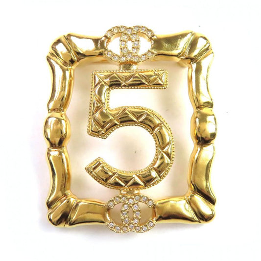 CHANEL Abd760 F24A - No.5 Coco Rhinestone Brooch Accessory Gold With Box And