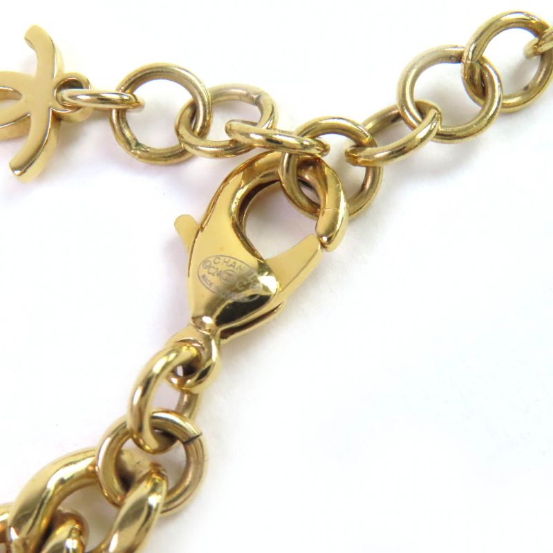 CHANEL C24C Coco Mark Star Lame Pearl Choker Necklace Accessory Gold White Made