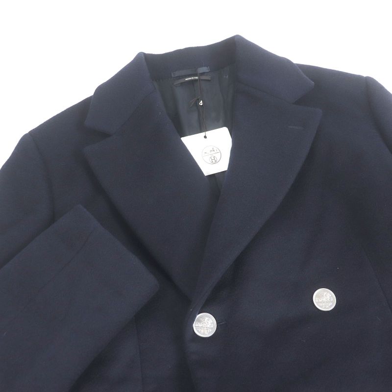 Hermes 19AW 100% Cashmere Worn On Runway Dragon Buttons Part Lamb Leather