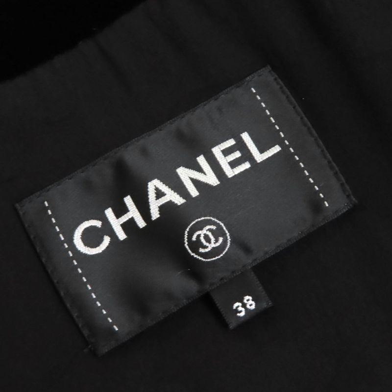 CHANEL P73311 Silk Blend Coco Button Velvet Tweed Jacket Cropped Black Beige 38