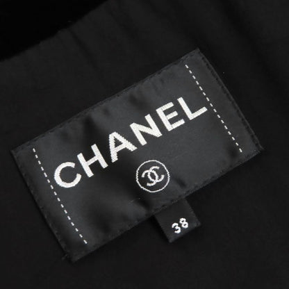 CHANEL P73311 Silk Blend Coco Button Velvet Tweed Jacket Cropped Black Beige 38