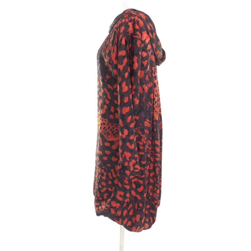 Hermes 100% Silk Leopard Print Long Sleeves Long Dress Orange Black 36 Made In