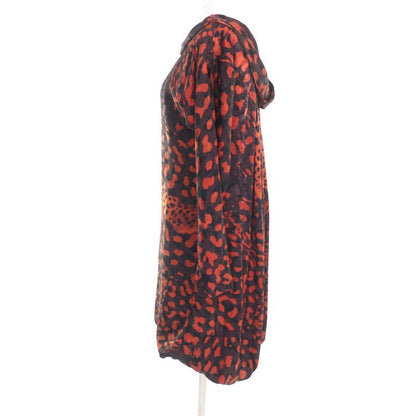 Hermes 100% Silk Leopard Print Long Sleeves Long Dress Orange Black 36 Made In