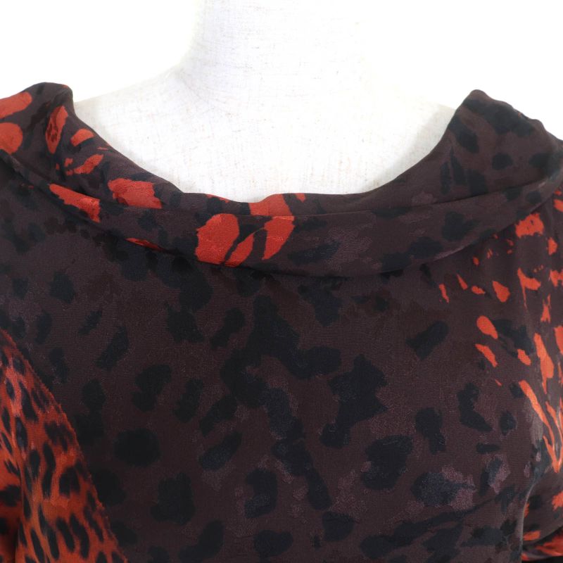 Hermes 100% Silk Leopard Print Long Sleeves Long Dress Orange Black 36 Made In