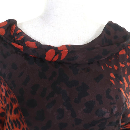 Hermes 100% Silk Leopard Print Long Sleeves Long Dress Orange Black 36 Made In