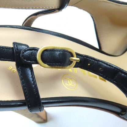 CHANEL G29268 Coco Mark Hardware Attached Matelasse Ankle Strap Leather Pumps