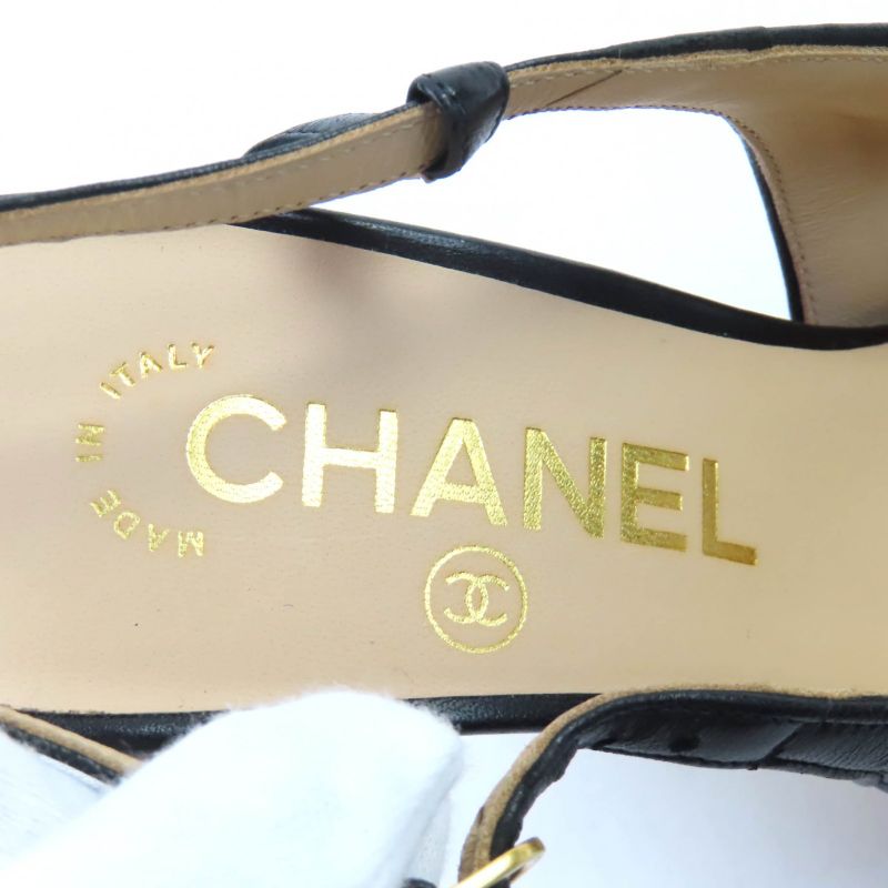 CHANEL G29268 Coco Mark Hardware Attached Matelasse Ankle Strap Leather Pumps