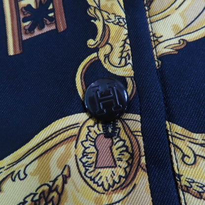 Hermes LES CLES THE KEYS RARE Silk Cashmere Blend Twill Raine Long Sleeve Polo