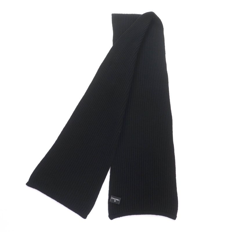 CHANEL Aa9552 100% Cashmere Coco Mark Logo Beads Sequins Scarf Black Made In