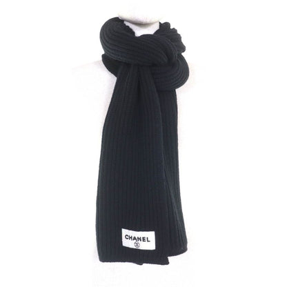 CHANEL Aa9552 100% Cashmere Coco Mark Logo Beads Sequins Scarf Black Made In