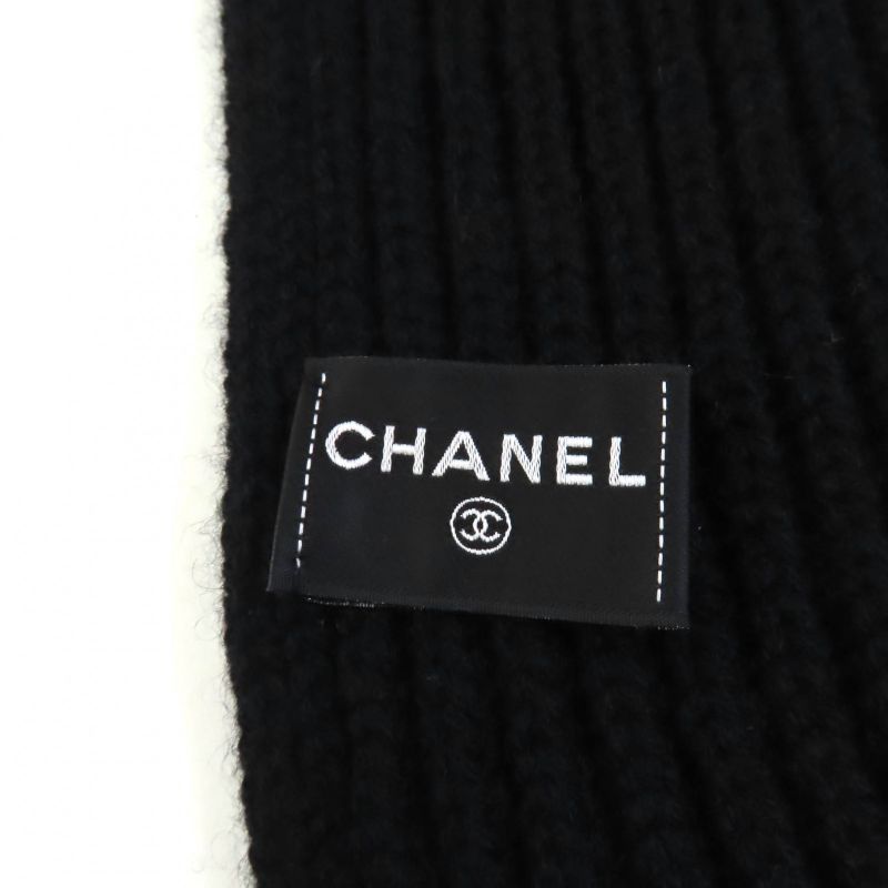 CHANEL Aa9552 100% Cashmere Coco Mark Logo Beads Sequins Scarf Black Made In
