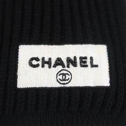 CHANEL Aa9552 100% Cashmere Coco Mark Logo Beads Sequins Scarf Black Made In