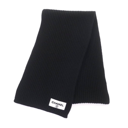 CHANEL Aa9552 100% Cashmere Coco Mark Logo Beads Sequins Scarf Black Made In