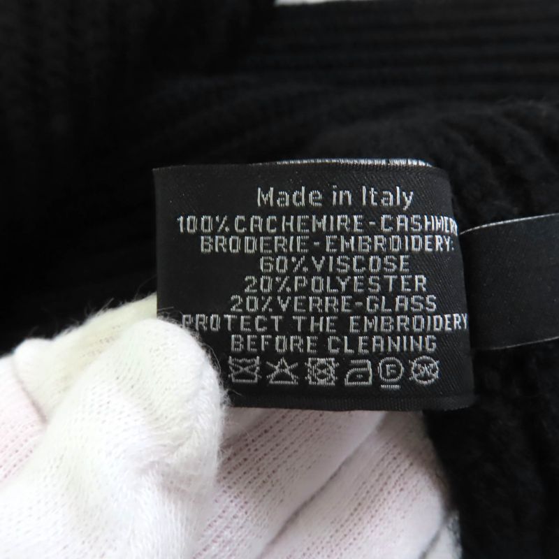 CHANEL Aa9552 100% Cashmere Coco Mark Logo Beads Sequins Scarf Black Made In