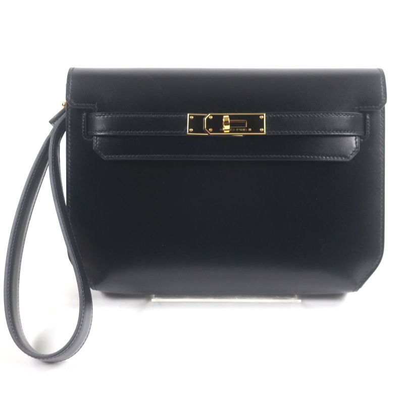  Hermes Kelly Depeche 25 Box Calf Leather Gold Hardware Clutch Bag Black U