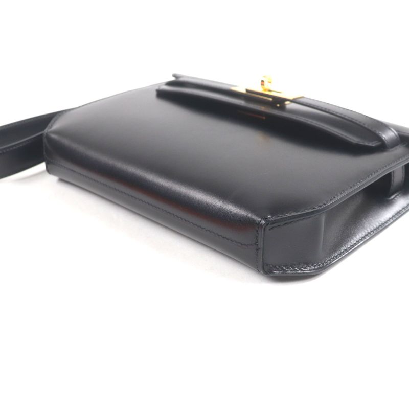  Hermes Kelly Depeche 25 Box Calf Leather Gold Hardware Clutch Bag Black U