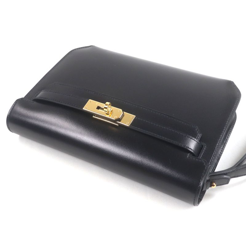  Hermes Kelly Depeche 25 Box Calf Leather Gold Hardware Clutch Bag Black U