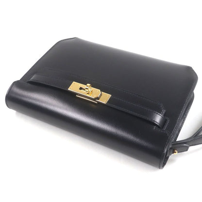  Hermes Kelly Depeche 25 Box Calf Leather Gold Hardware Clutch Bag Black U