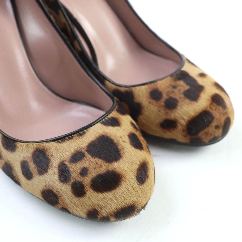 Gucci 326565 Interlocking G Leopard Pattern Halaco Leather Wedge Sole Pumps