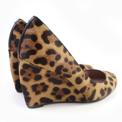 Gucci 326565 Interlocking G Leopard Pattern Halaco Leather Wedge Sole Pumps