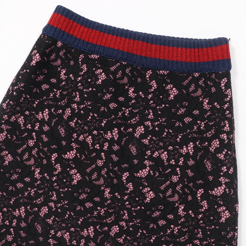 Gucci 457919 Sherry Line Trapezoid Lace Skirt Black Pink S Made In Italy