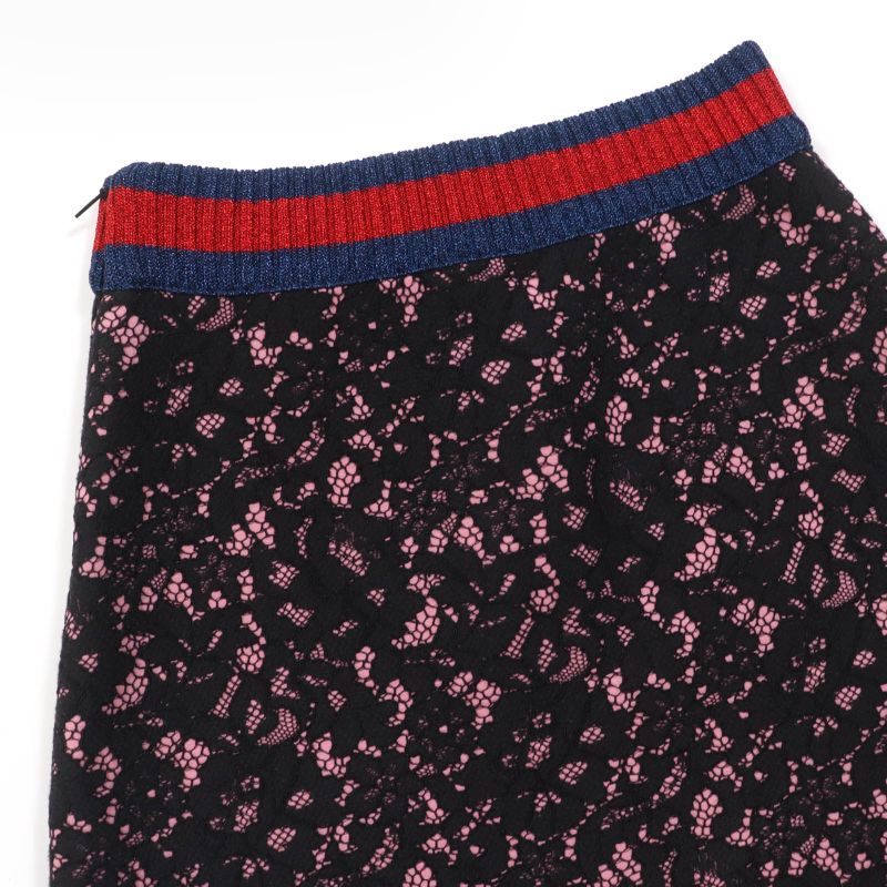 Gucci 457919 Sherry Line Trapezoid Lace Skirt Black Pink S Made In Italy