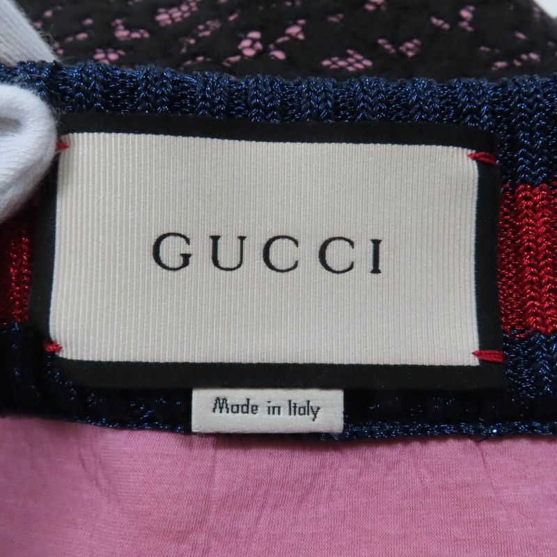 Gucci 457919 Sherry Line Trapezoid Lace Skirt Black Pink S Made In Italy