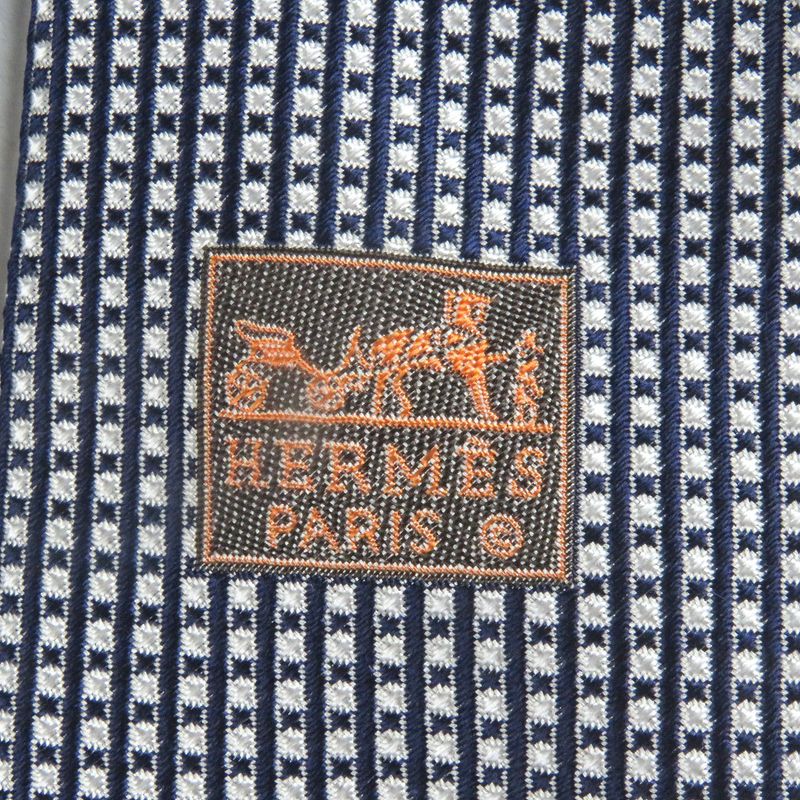 Hermes 758738t 100% Silk Block Check Regular Tie Bronn Marine Made In France