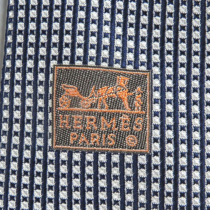 Hermes 758738t 100% Silk Block Check Regular Tie Bronn Marine Made In France