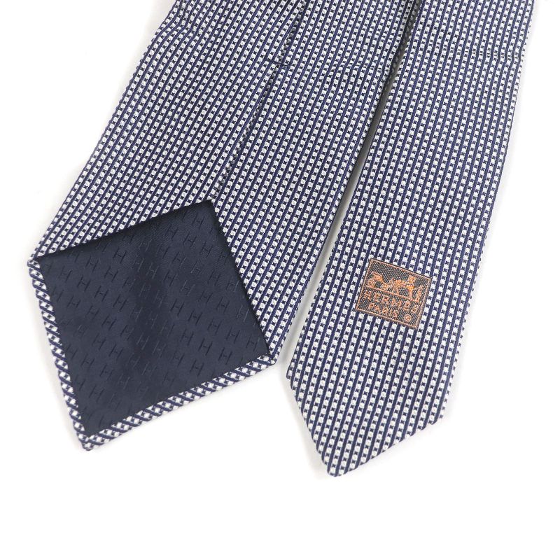 Hermes 758738t 100% Silk Block Check Regular Tie Bronn Marine Made In France